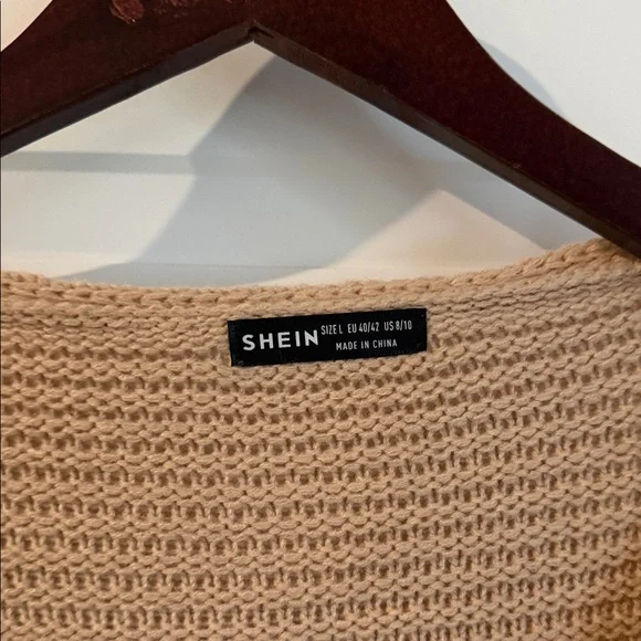 SHEIN Camel V-Neck Button-Up Cropped  Knit Cardigan Sweater - Picture 2 of 6